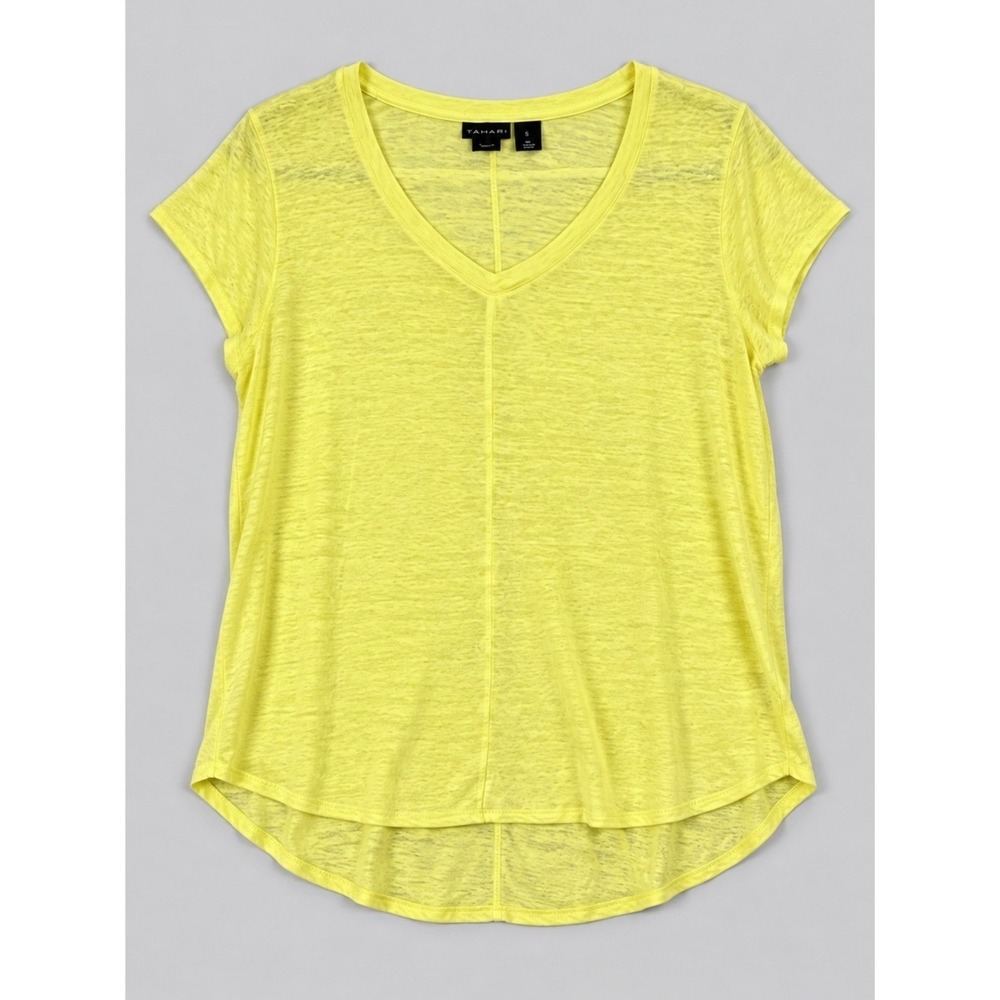 Tahari 100% Linen Blouse Top Large Beachy Coastal Euro Summer Bohemian Yellow